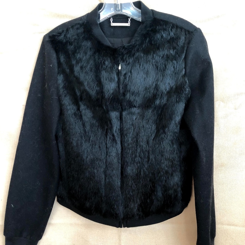 Diane Von Furstenberg black rabbit fur jacket.